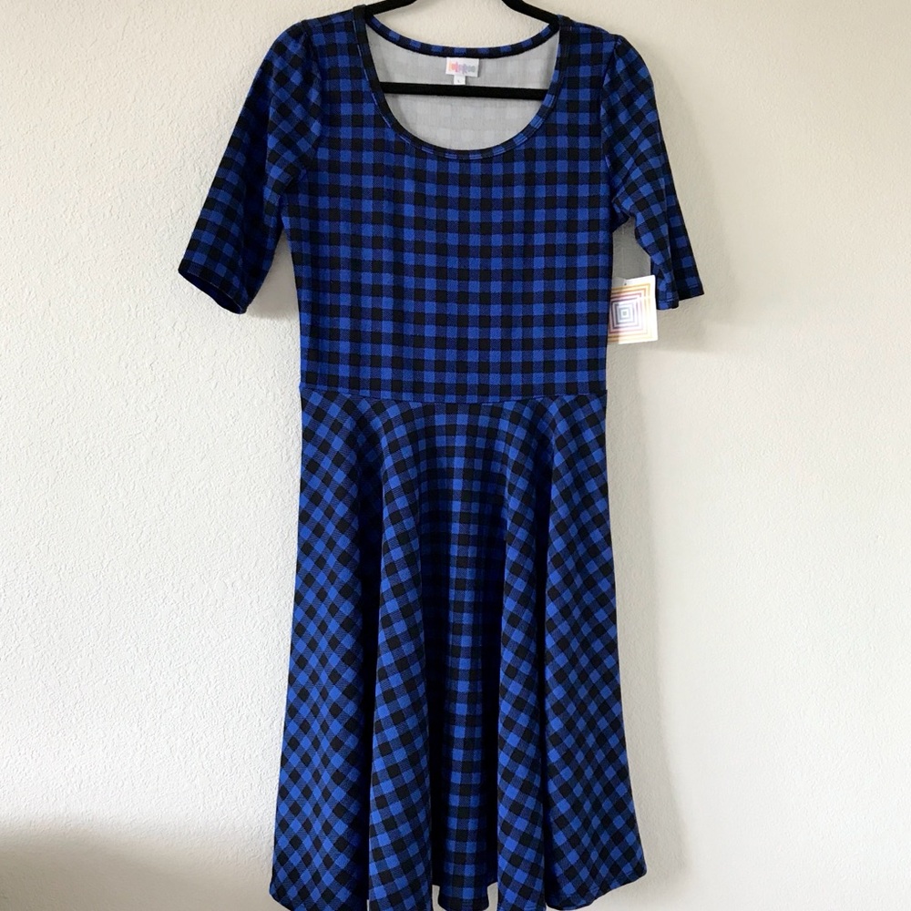 LuLaRoe Nicole Blue Checkered Dress